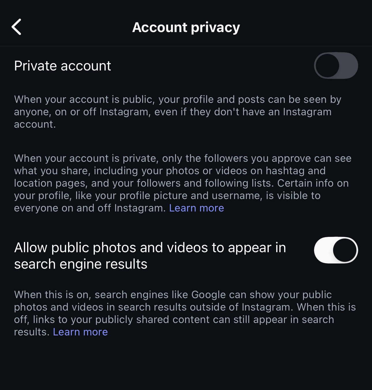 Instagram account privacy